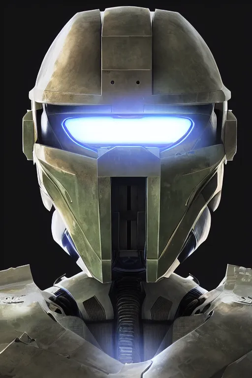 Image similar to robot ninja mask helmet halo master chief radiating a glowing aura global illumination ray tracing hdr fanart arstation by ian pesty and katarzyna da „ bek - chmiel