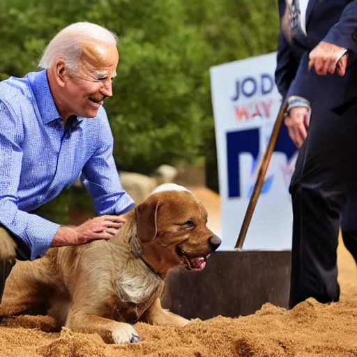 Prompt: Joe Biden using his psychic warriors to bury a dog under his campaign stage, photo, realistic