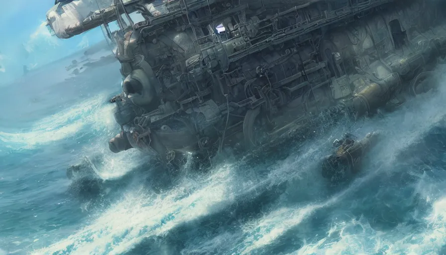 Image similar to craig mullins and ghibli digital illustration of a long train dragon in deep ocean unreal engine, hyper realism, realistic shading, cinematic composition, realistic render, octane render, detailed textures, photorealistic, wide shot