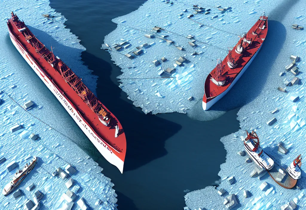 Prompt: one enormous gigantic steel shipshaped fortresscity icebreaker sailing across an icy cold ocean. masterpiece, cinematic, photorealistic, hyperrealism, octane render, depth of field, bokeh, architecture, aerial view, unsaturated colors, art by marc simonetti, geof darrow, simon stalenhag