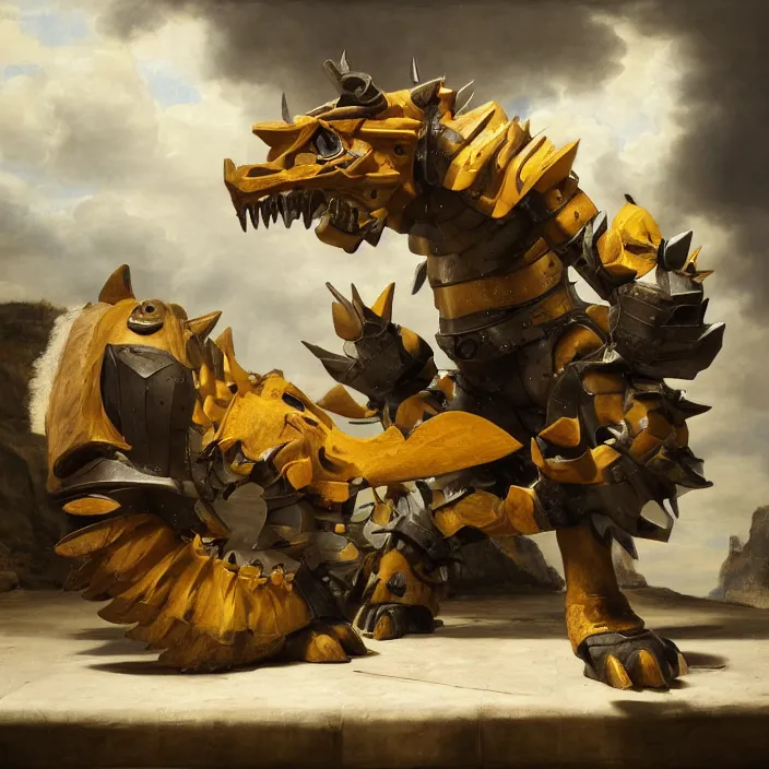 Image similar to still life painting of wargreymon by pieter claesz, oil on canvas, strong lighting, highly detailed, hyper realism, golden hour, god rays, hd, 4 k