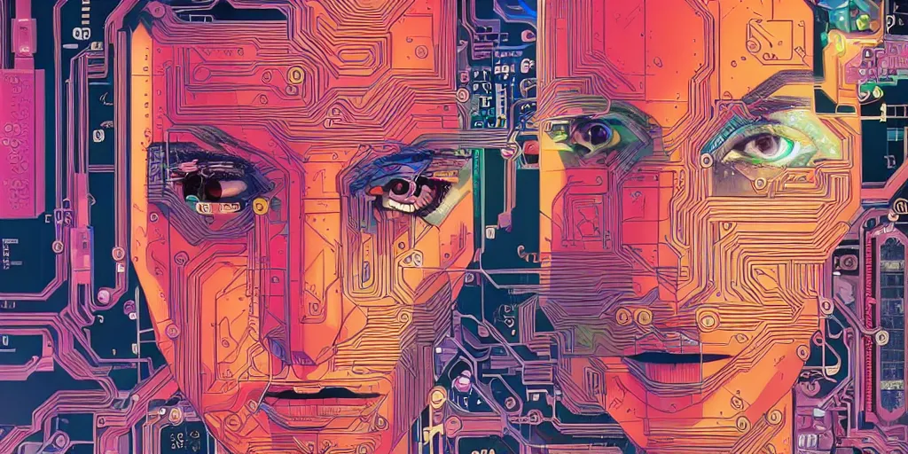 Image similar to portrait of computer & circuits, 8 k, by tristan eaton, trending on deviantart, face enhance, hyper detailed, minimalist, cybernetic, android, blade runner, full of colour, super detailed, cinematic