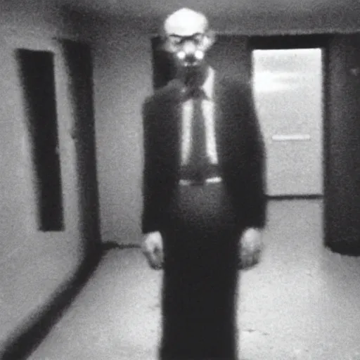 Image similar to a expired flash photo of creepy man with an unnatural posture standing in a vantablack russian basement from the horror movie rec, out of focus, uncanny valley, shaky camera, it is deformed and is staring at the camera from the end of a dark liminal hallway. caught on vhs, film grain, national geographic award winning photography,