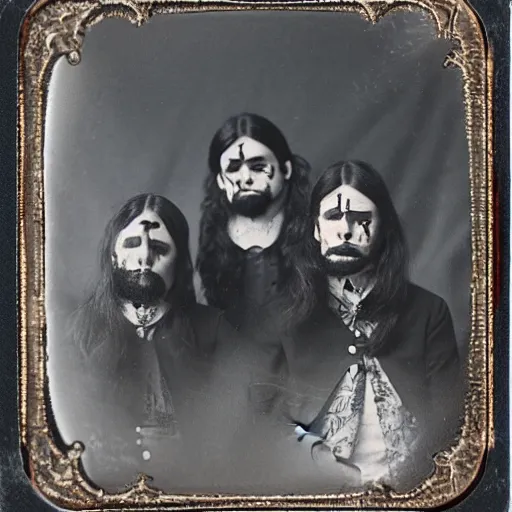 Image similar to 1880s tintype photography of heavy metal band