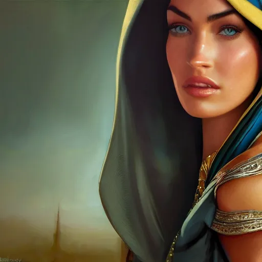 Image similar to a portrait of an arabian princess in a disney movie, megan fox, oil painting, pale colors, high detail, 8 k, wide angle, trending on artstation,