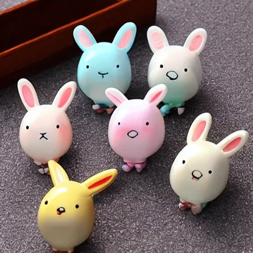 Prompt: capsule toy cute bunny figure chibi tamagatchi Pokemon