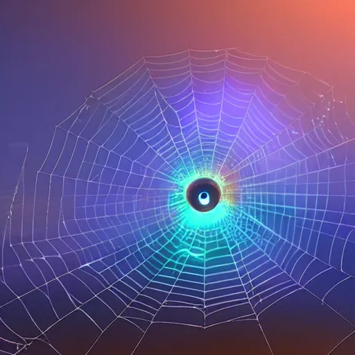 Image similar to a intricate iridiscent halo with spiderweb desing portal in the heavens, cinematic unreal engine 5