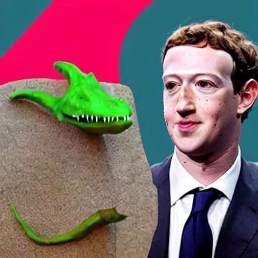 Prompt: mark zuckerberg with a dinosaur body