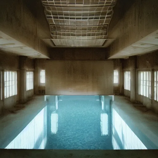 Prompt: endless infinite pool, interior, eerie, liminal space