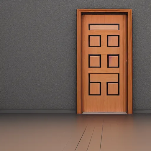 Prompt: photography, 3 d render, monster, door, wood floor