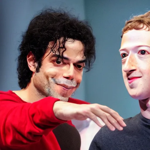 Prompt: michael jackson and mark zuckerberg dancing