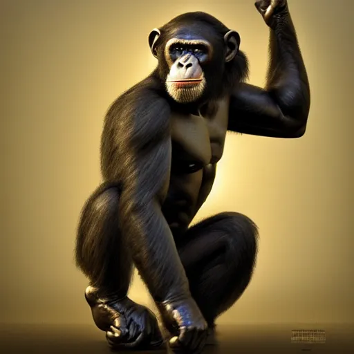 Prompt: Strong Chimpanzee, Boris Vallejo, Epic, 8k resolution, ArtStation, Hyperrealistic