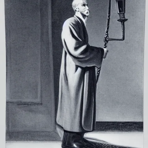 Prompt: full body portrait of a man at night by a lamppost in robes