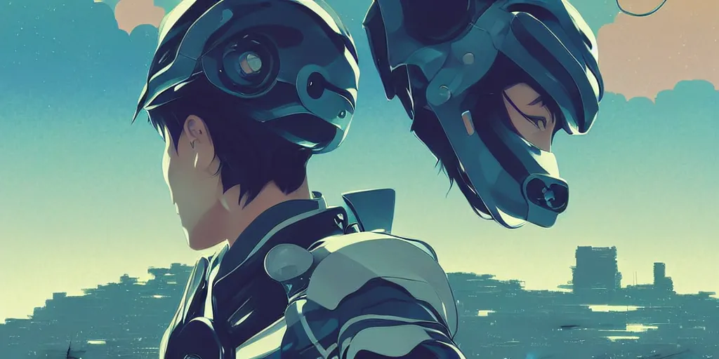 Image similar to poster of a kamen rider rx by ilya kuvshinov, cloudy sky background lush landscape ln illustration concept art anime key visual trending pixiv by victo ngai fanbox by greg rutkowski makoto shinkai takashi takeuchi studio ghibli