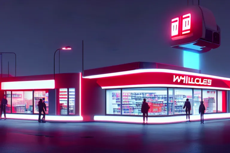 Image similar to a futuristic Walgreens Store, Blade Runner 2049 colors, hyper realistic, cinematic atmosphere, industrial architecture, Octane render, realistic 3D, photorealistic rendering, 8K, intricate details