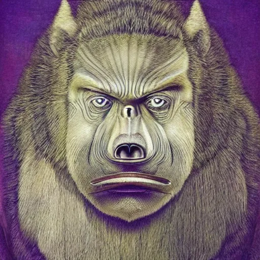 Image similar to Manbearpig is half man half bear half pig I'm super cereal beautiful stunning portrait by benoit mandelbrot and hr giger