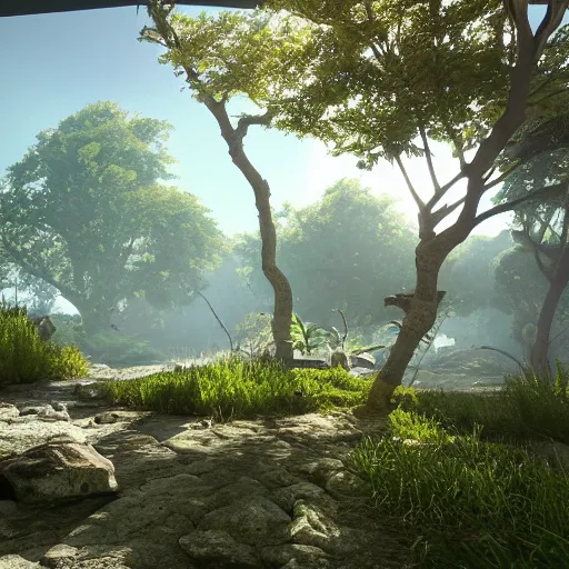 Image similar to a beautiful landscape, octane render, nvidia raytracing demo