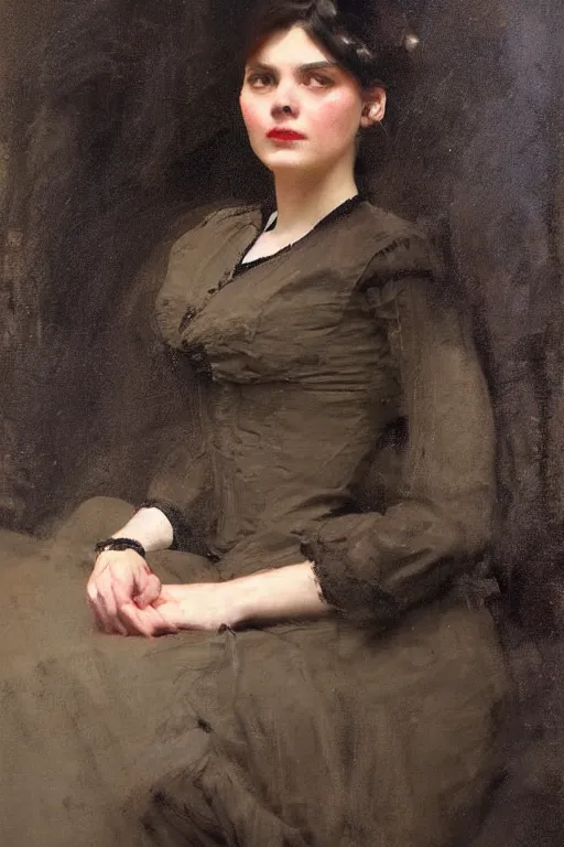 Prompt: Richard Schmid and Jeremy Lipking full length portrait painting of a young beautiful victorian detective woman