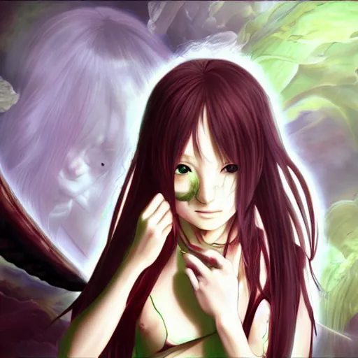 Image similar to saya (from saya no uta) trying to eat you hd 8k hyperreality art by urobuchi gen, aramaki shinji, bodyhorror, meat, blood