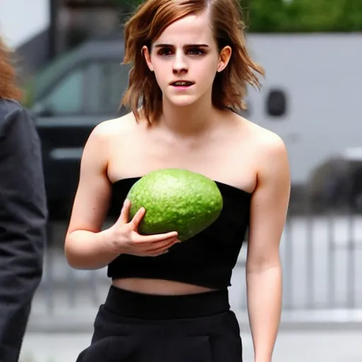 Image similar to emma watson with the body of an avocado