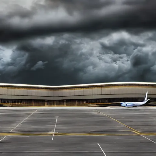 Prompt: a cartoon scene of an airport and cloudy skies