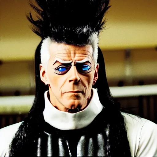 Image similar to a photograph of jean pierre polnareff from a live action version of jojo's bizarre adventure, filmic, cinematographic