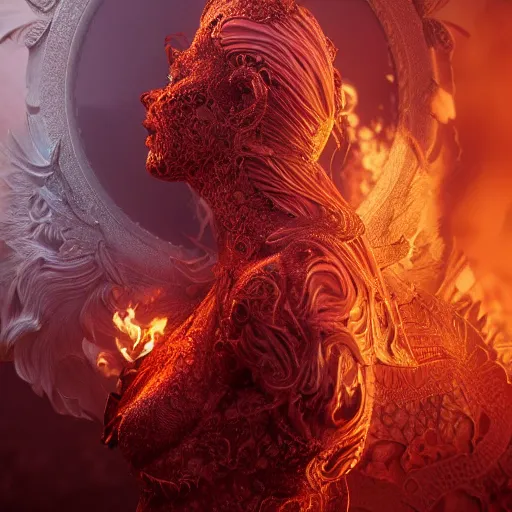 Image similar to the fire queen, 4 k, intricate detailed, jaw dropping, gorgeous, surreal, octane render