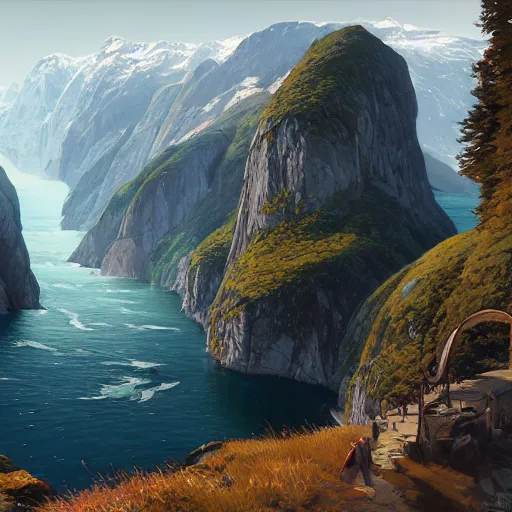 Prompt: highly detailed norweigan fjord, in gta v, stephen bliss, unreal engine, fantasy art by greg rutkowski, loish, rhads, ferdinand knab, makoto shinkai and lois van baarle, ilya kuvshinov, rossdraws, tom bagshaw, global illumination, radiant light, detailed and intricate environment