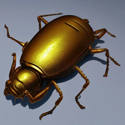 Image similar to 3D render chrome material ancient egypt bug, unreal engine, 4K, dark background