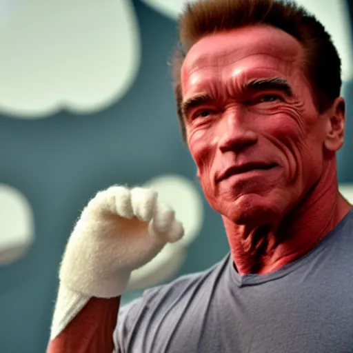 Prompt: Arnold Schwarzenegger as a sock puppet