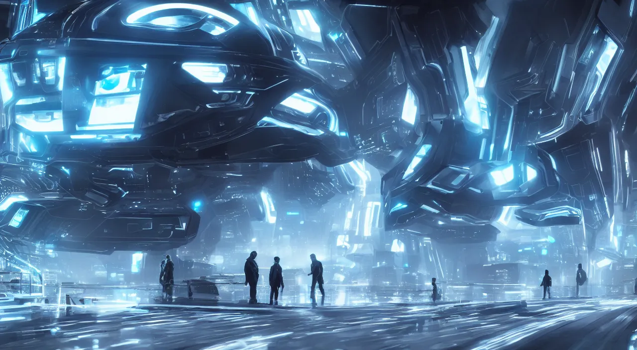 Image similar to concept art from tron and black mirror, futuristic, ultra realistic, concept art, intricate details, highly detailed, photorealistic, octane render, 8 k