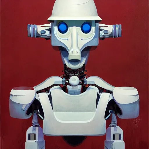 Prompt: Portrait of a white Medic robot, highly detailed, very coherent, painted by Francis Bacon and Edward Hopper, Wayne Barlowe, painted by James Gilleard, surrealism, airbrush, art by JamesJean