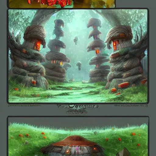 Prompt: fungus forest village, trending on artstation