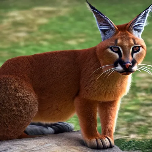 Image similar to a caracal playing with a pc, photorealistic, 8 k, ultra detailed