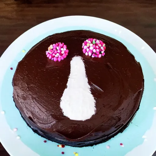 Image similar to chocolate cake with sprinkles in the shape of a dog