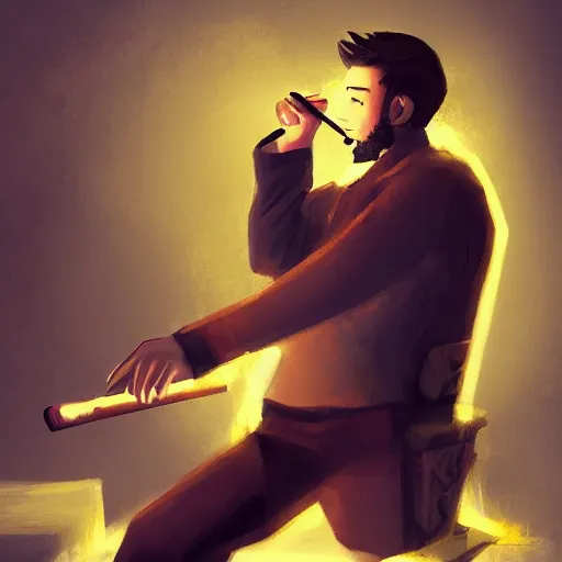 Image similar to prate lighting his cigar with black dragon instead of lighter, digital art, trending on artstation