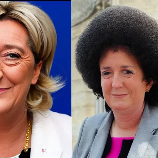 Prompt: marine lepen with afro hair