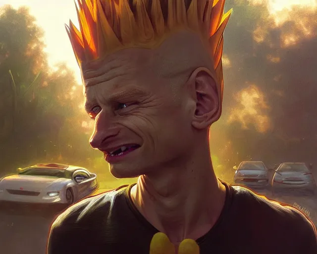 Image similar to realistic photography of bart simpson involved in a car crush, deep focus, intricate, elegant, highly detailed, digital painting, artstation, concept art, matte, sharp focus, illustration, art by artgerm and greg rutkowski and alphonse mucha