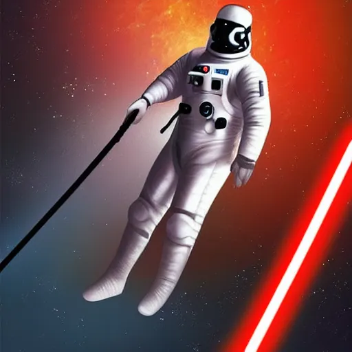 Prompt: astronaut holding a lightsaber, digital art, artstation