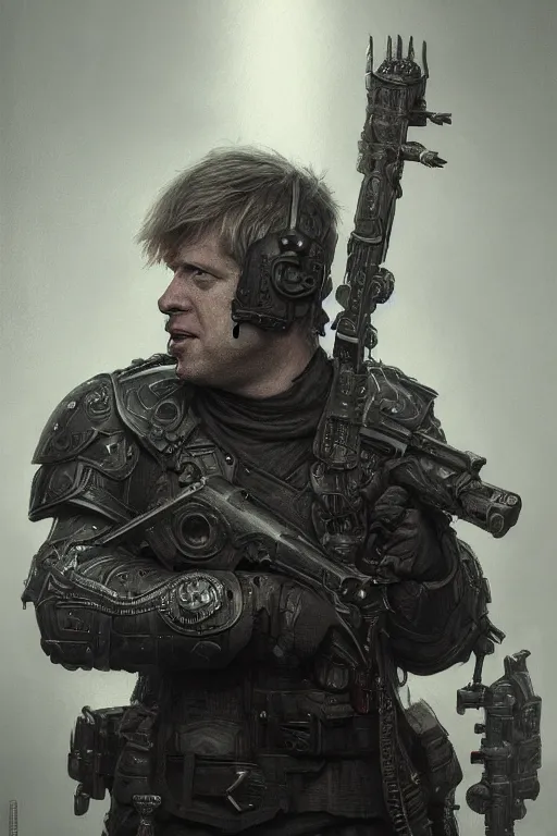 Image similar to Boris Johnson as Punisher, portrait, elegant, intimidating pose, very detailed face, studio lighting, photorealism, wearing armor plate with a skull,Livia Prima,Mucha,fantasy art,beautiful,artstation,trending on artstation,intricate details,alluring,masterpiece