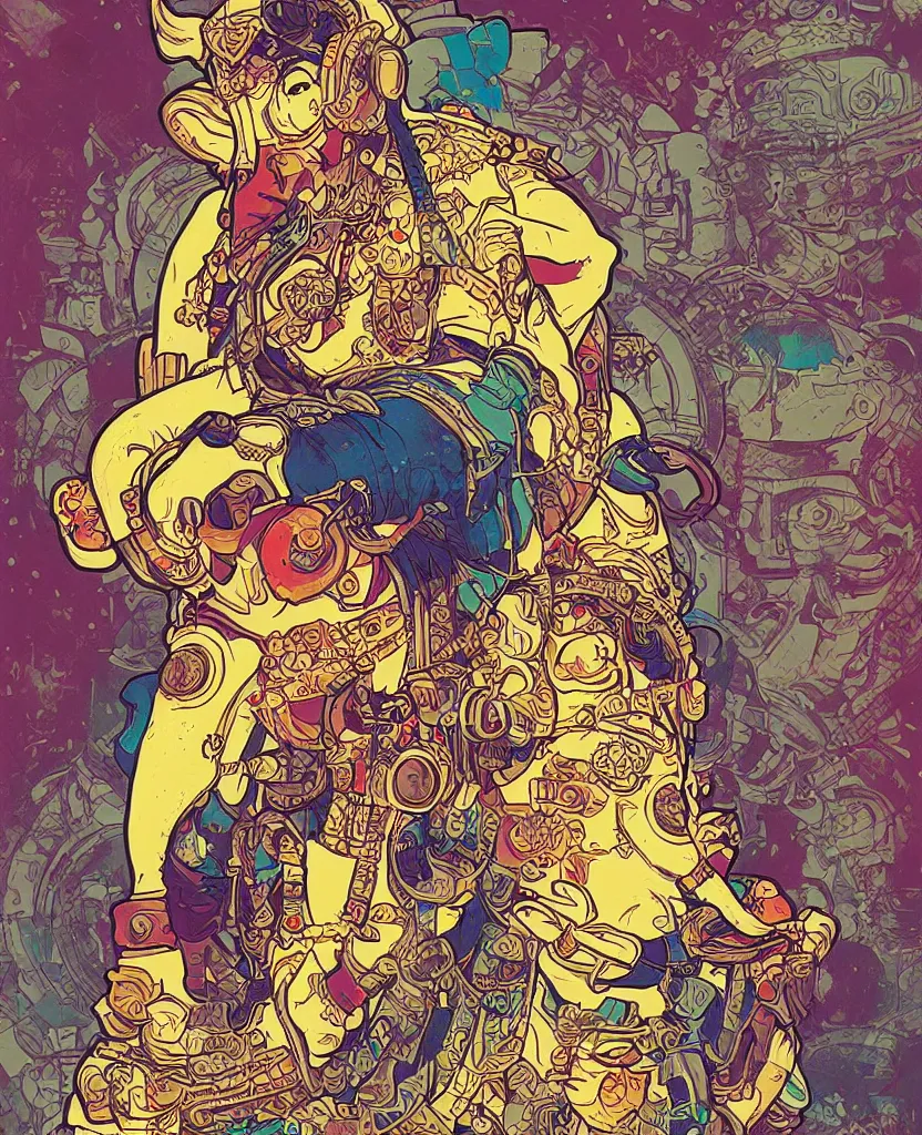 Image similar to ganesha, cyberpunk mercenary portrait illustration, pop art, splash painting, art by geof darrow, ashley wood, alphonse mucha, makoto shinkai