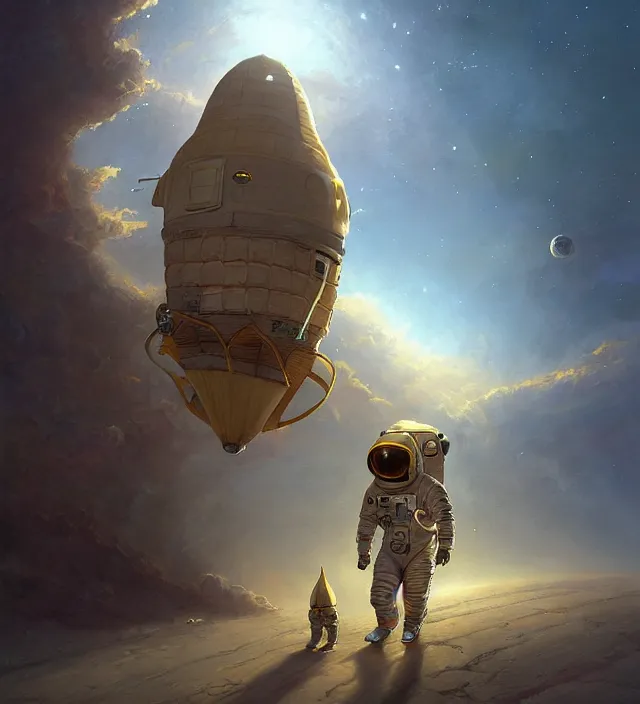 Prompt: astronaut walking out to corn spaceship, dnd, matte fantasy painting, deviantart artstation, by jason felix by steve argyle by tyler jacobson by peter mohrbacher, cinema