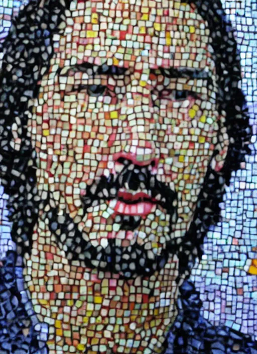 Image similar to a mosaic of keanu reeves made of quinoa seeds