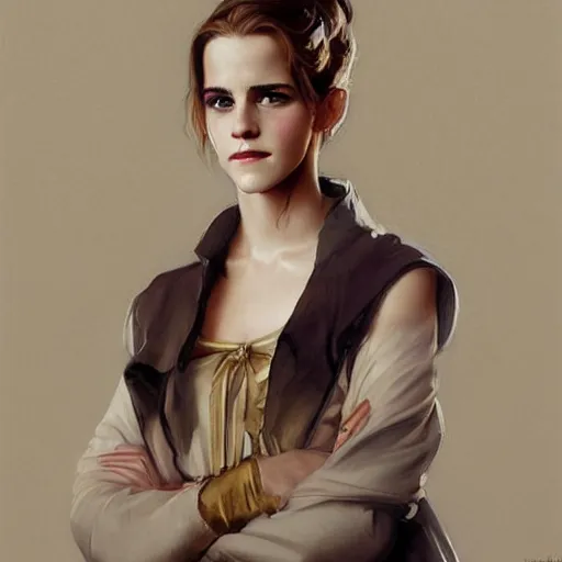 Prompt: beautiful painting portrait of emma watson by leyendecker, detailed, award - winning art, trending on artstation