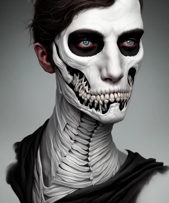 Image similar to white man with black fabric half mask, highly detailed face!!!, true anatomy!, extremely detailed!, digital painting, unreal engine 5, art by tom bagshaw