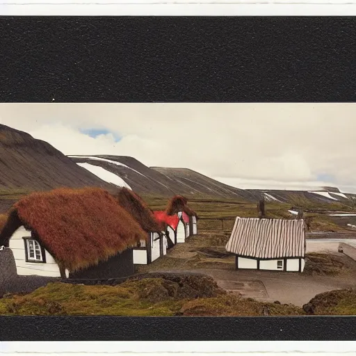 Image similar to a small icelandic village in the 1 5 0 0 s, wide shot, polaroid