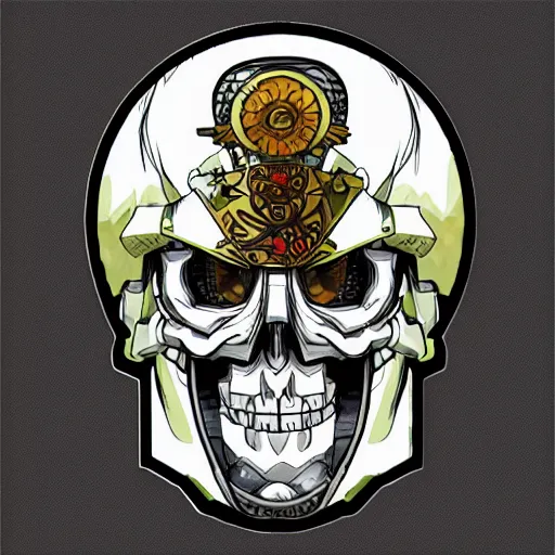 Prompt: anime manga skull portrait soldier boy helmet disney cartoon skeleton illustration style by Alphonse Mucha pop art nouveau