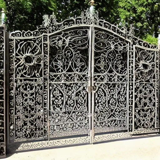 Prompt: highly detailed intricate arabic garden gate wrought iron french rococo