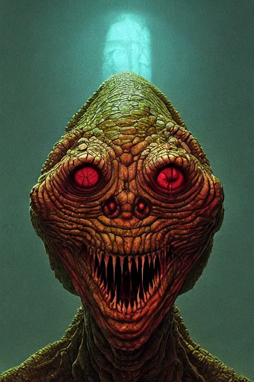 Prompt: perfectly - centered horror portrait - photograph of a brutal scary terrifying ugly monstrous reptilian alien creature real life portrait by beksinski and jean delville, slimy pus oozing specular, unreal engine 5, photorealism, hd quality, 8 k resolution, cinema 4 d, hdr dramatic cinematic lighting