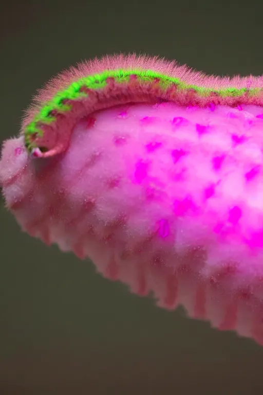 Image similar to high quality macro photo translucent fluffy caterpillar! gorgeous highly detailed hannah yata elson peter cinematic pink lighting high quality low angle hd 8k sharp shallow depth of field